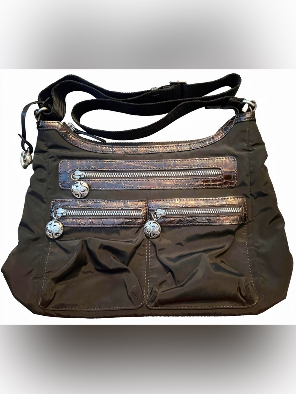 Brighton- “Go-Go" Nylon & Croc-Print
Leather Crossbody